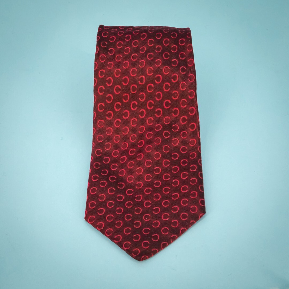 Celine Paris Designer Silk Red C Logo Print 3.5 Inches Classic Tie Necktie